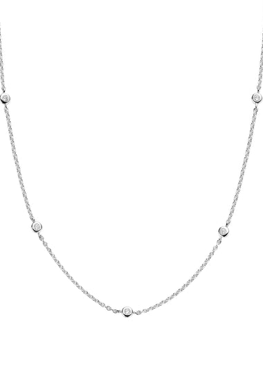 Sterling silver station chain necklace with small round stations and lobster clasp