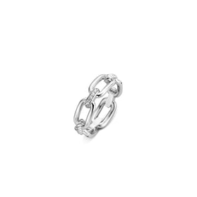 Sterling silver paperclip chain ring with interlocking links, slim profile