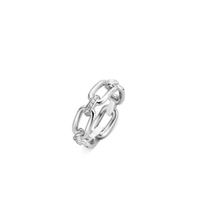 Sterling silver paperclip chain ring with interlocking links, slim profile
