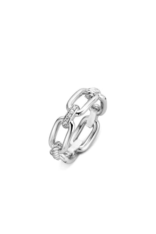 Sterling silver paperclip chain ring with interlocking links, slim profile