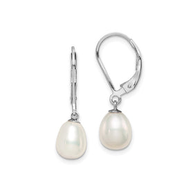Sterling silver pearl dangle earrings with two teardrop pearls