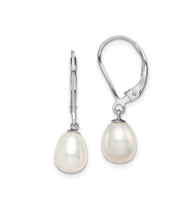 Sterling silver pearl dangle earrings with two teardrop pearls
