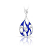 Sterling silver teardrop pendant with blue enamel scrollwork and round top bale