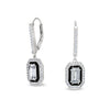 Sterling silver earrings with black enamel and rectangular clear gemstones in drop setting