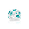 Sterling silver enamel ring with turquoise groovy oval motifs and clear stone accents
