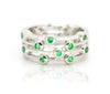 Sterling silver ring with green round gemstones in stacked row setting
