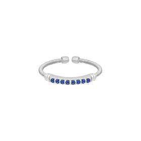 Sterling silver cuff ring with blue sapphire row stones