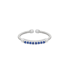 Sterling silver cuff ring with blue sapphire row stones