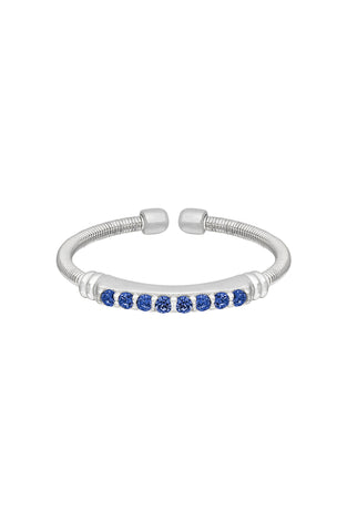 Sterling silver cuff ring with blue sapphire row stones