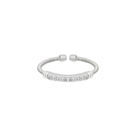 Sterling silver cuff ring with textured band and clear CZ center row