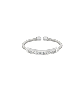 Sterling silver cuff ring with textured band and clear CZ center row