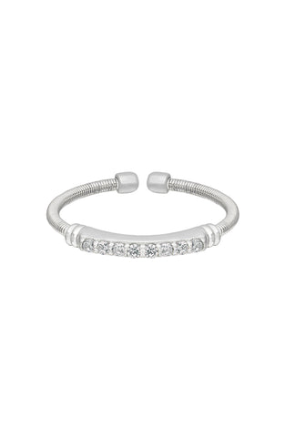 Sterling silver cuff ring with textured band and clear CZ center row