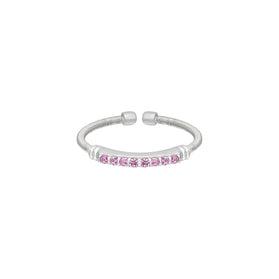 Sterling silver cuff ring with pink lab sapphire row, polished band