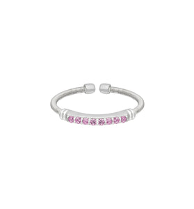 Sterling silver cuff ring with pink lab sapphire row, polished band