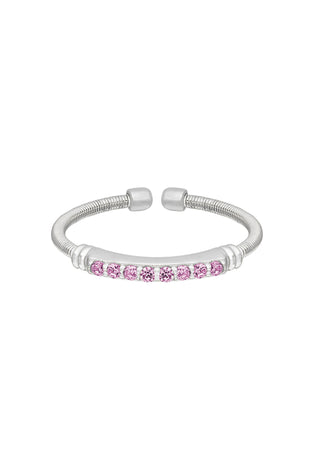 Sterling silver cuff ring with pink lab sapphire row, polished band