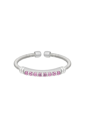 Sterling silver cuff ring with pink lab sapphire row, polished band