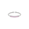 Sterling silver cuff ring with pink lab sapphire row, polished band