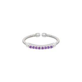 Sterling silver amethyst cuff ring with purple gemstone row