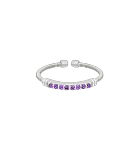 Sterling silver amethyst cuff ring with purple gemstone row