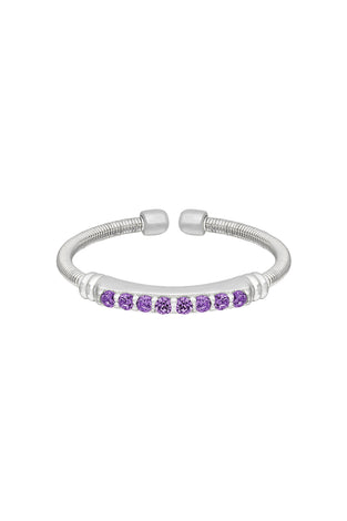 Sterling silver amethyst cuff ring with purple gemstone row