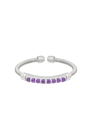 Sterling silver amethyst cuff ring with purple gemstone row