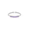 Sterling silver amethyst cuff ring with purple gemstone row