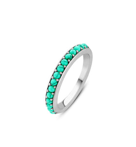 Sterling silver ring with turquoise oval stone row on a slim band