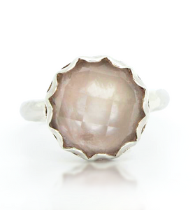 sterling silver ring with checkerboard cut rose quartz