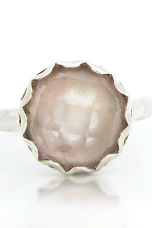 sterling silver ring with checkerboard cut rose quartz