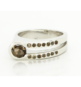 Sterling Silver Round Smokey Quartz Love U 2 Ring by Harold