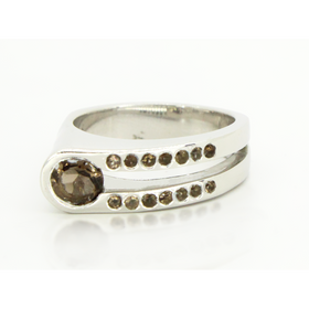 Sterling Silver Round Smokey Quartz Love U 2 Ring by Harold