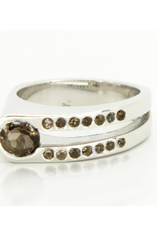 Sterling Silver Round Smokey Quartz Love U 2 Ring by Harold
