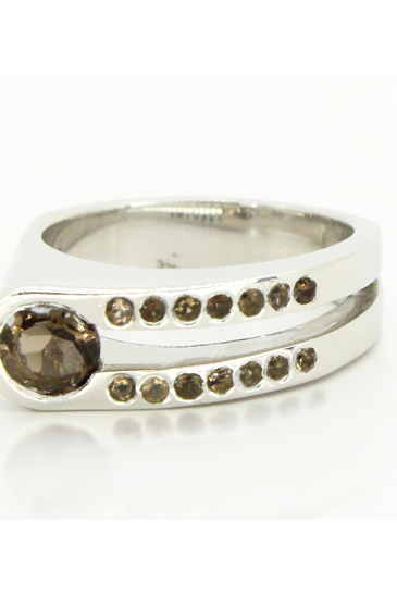 Sterling Silver Round Smokey Quartz Love U 2 Ring by Harold