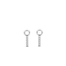 Sterling silver hoop earring charm pair with vertical pave stone bar