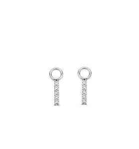 Sterling silver hoop earring charm pair with vertical pave stone bar