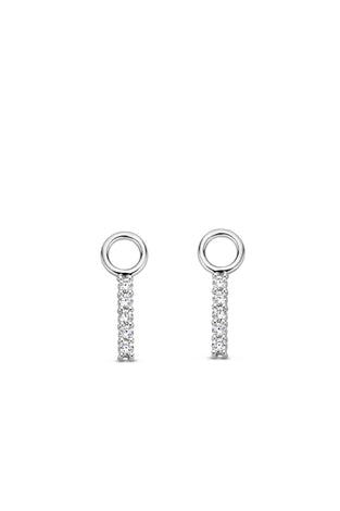 Sterling silver hoop earring charm pair with vertical pave stone bar