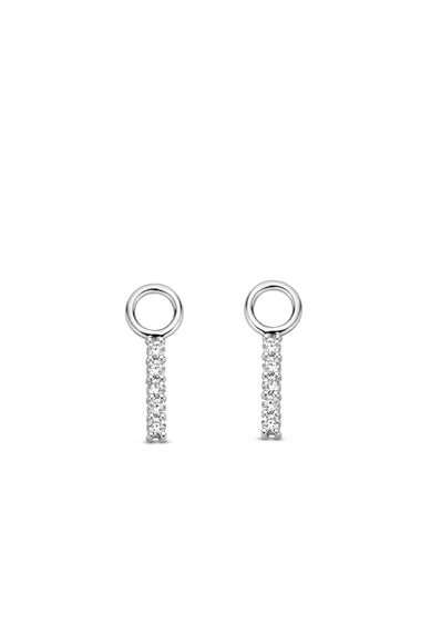 Sterling silver hoop earring charm pair with vertical pave stone bar