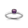 Sterling silver solitaire ring with square faceted amethyst gemstone