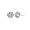 Round halo CZ stud earrings in sterling silver, clear stones, stud back