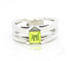 Sterling silver peridot V ring with square green cushion-cut stone