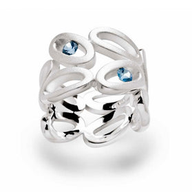 Sterling silver open oval ring with two blue oval gemstone settings