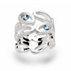 Sterling silver open oval ring with two blue oval gemstone settings