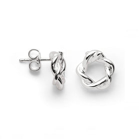 Sterling silver polished twisted stud earrings, round twist front