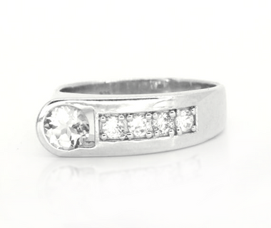 Sterling silver ring with square center gemstone and row of small stones