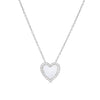 Sterling silver heart pendant with white enamel and pavé border on chain