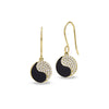 Yin yang dangle earrings with black enamel and silver-tone crystal pavé discs