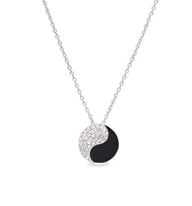 Yin yang enamel pendant necklace with black and silver two-tone yin yang charm