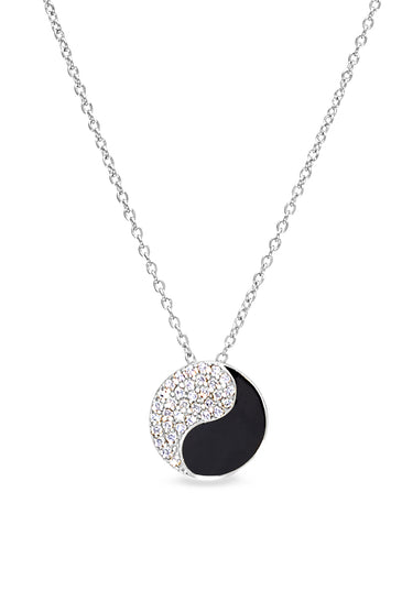 Yin yang enamel pendant necklace with black and silver two-tone yin yang charm